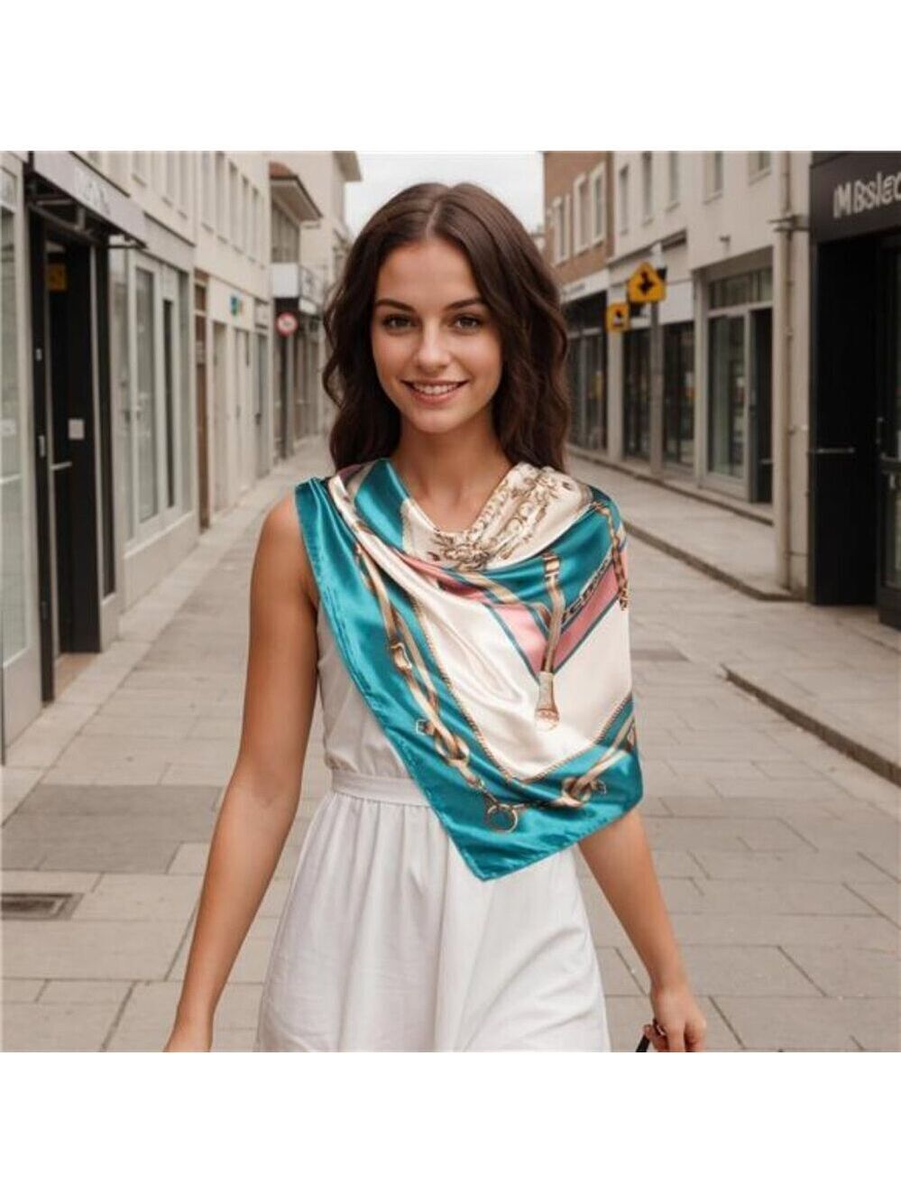 Blue & White Head Scarf Like Silk Scarf Hair Scarf Printed Square Scarf